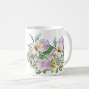 Caneca De Café Buquê Rosa Rosa Rosa Rosa Rosa, Lily Branca Vinta