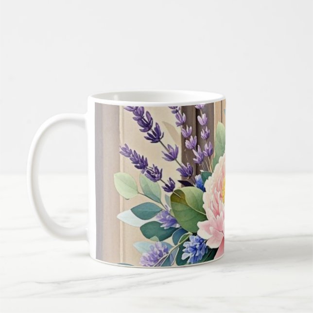 Caneca De Café Buquês flores lavandas Flores russas (Esquerda)