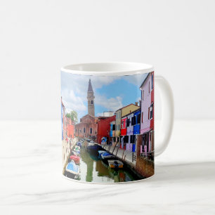 Caneca De Café Burano, Itália Colorida Houses e Canal de Barcos