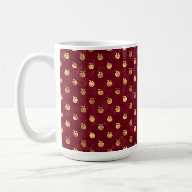 CANECA DE CAFÉ BURGUNDY COM LINHAS DE MAÇÃS DOURADAS (Esquerda)