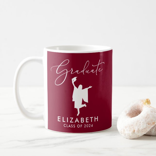 Caneca De Café Burgundy de Graduação de Script Elegante (Com Donut)