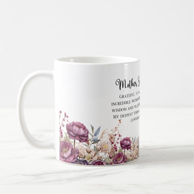 Caneca De Café Burgundy Floral Mãe Da Noiva Mug (Esquerda)