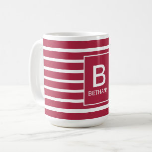 Caneca De Café Burgundy Listrado Monograma Personalizado