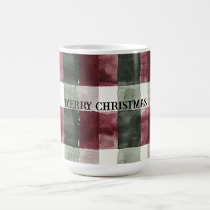 Caneca De Café Burgundy Red Green Cream White Xadrezes Stripes