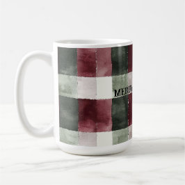 Caneca De Café Burgundy Red Green Cream White Xadrezes Stripes