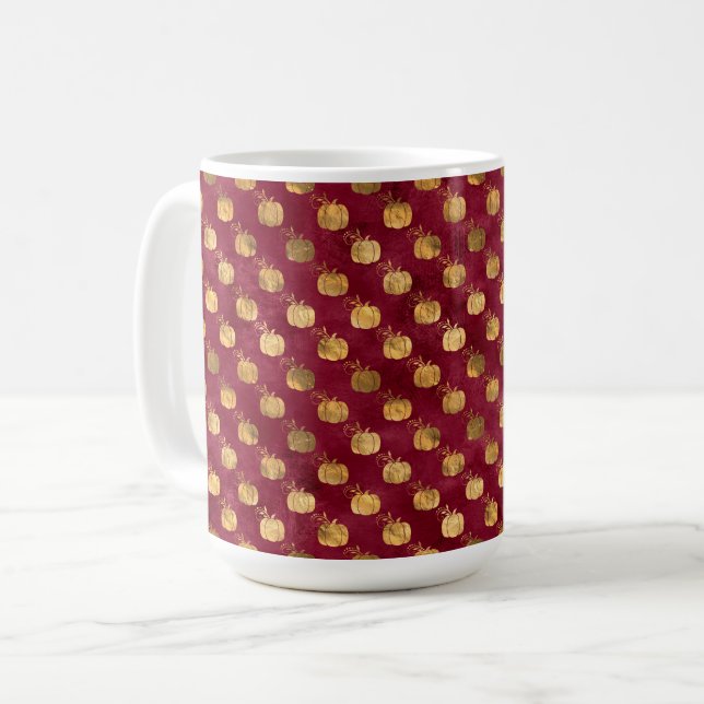 CANECA DE CAFÉ BURGUNGY VERMELHO COM LINHAS DE PINTOS DOURADOS (Frente Esquerda)