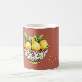 Caneca De Café Burnt Red Yellow Lemons Italian Bowl