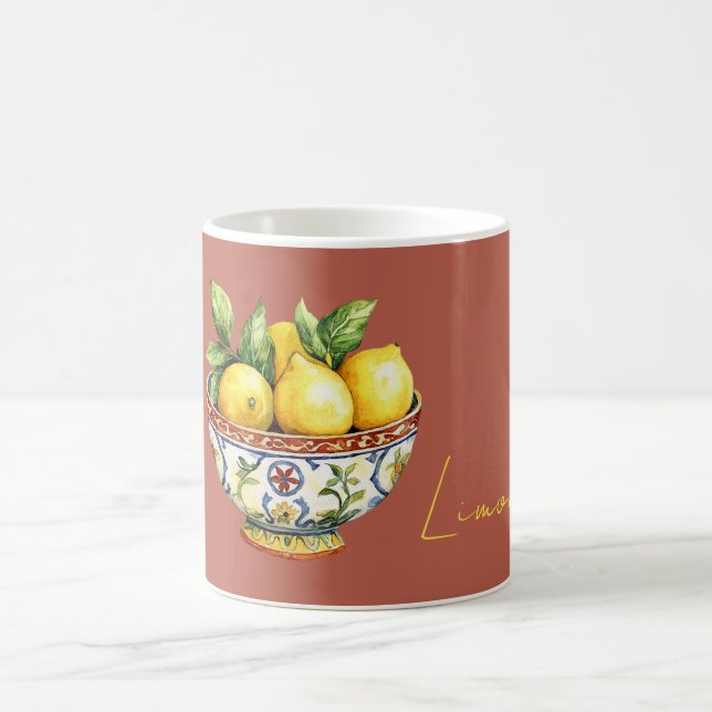 Caneca De Café Burnt Red Yellow Lemons Italian Bowl (Centro)