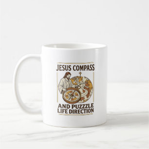 Caneca De Café Bússola de Jesus e Quebra-Cabeça Direção da Vida J