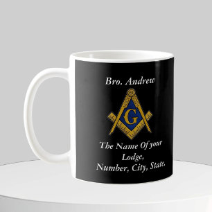 Caneca De Café Bússola Maçônica Preto e Branco Maçom