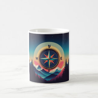 Caneca De Café Bússola Retro da Galáxia Aventura - Minimalista Vi