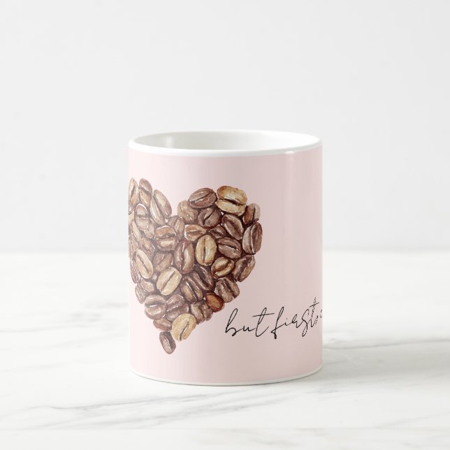 Caneca De Café But First, Coffee Beans Heart  (Centro)