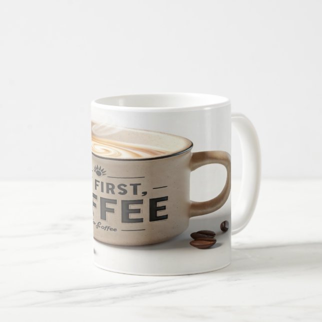 Caneca De Café But First, Coffee – Tasse Café Motivation Matinale (Frente Esquerda)