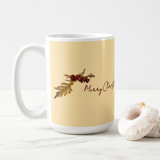 Caneca De Café Butter Yellow Message Fern & Tiny Pine Cone (Com Donut)