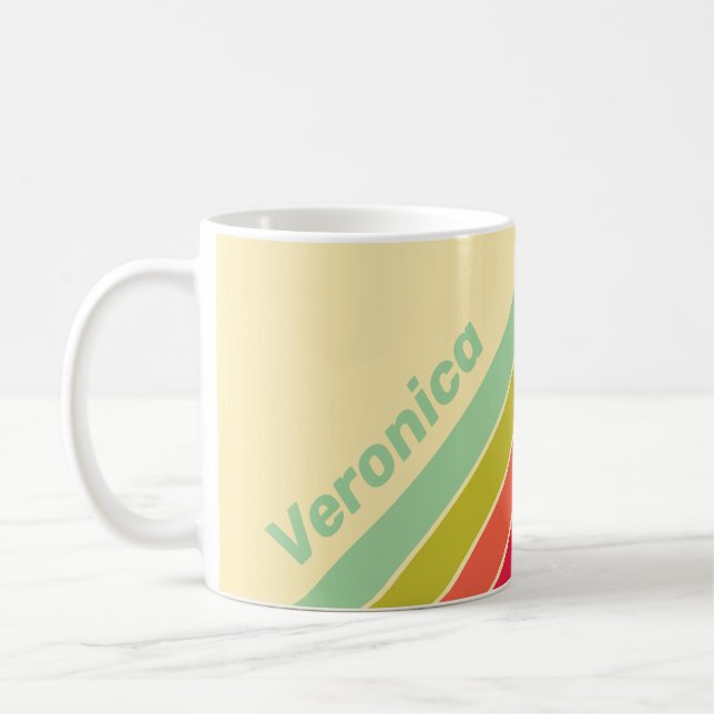 Caneca De Café Buttercream Whisper Stripes with Name (Esquerda)