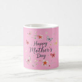 Caneca De Café Butterfly and Floral Happy Mother's Day