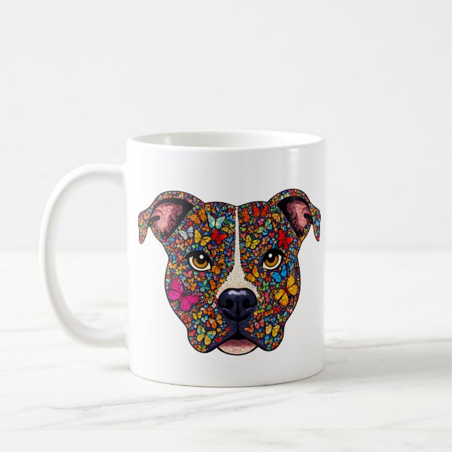 Caneca De Café Butterfly Kaleidoscope Pitbull Portrait -Bully Mom (Esquerda)