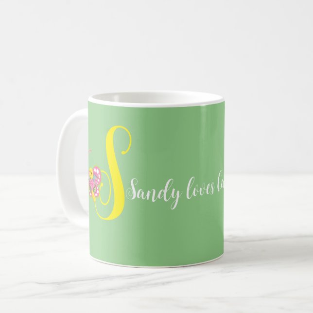 Caneca De Café Butterfly - Letra S Floral Mug (Frente Esquerda)