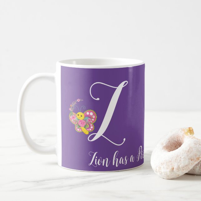 Caneca De Café Butterfly - Letra Z Floral Mug (Com Donut)