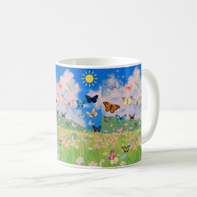 Caneca de Café Butterfly Meadow – Natureza Floral  (Frente Esquerda)