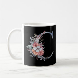 Caneca De Café C Monograma Floral Azul Personalizado