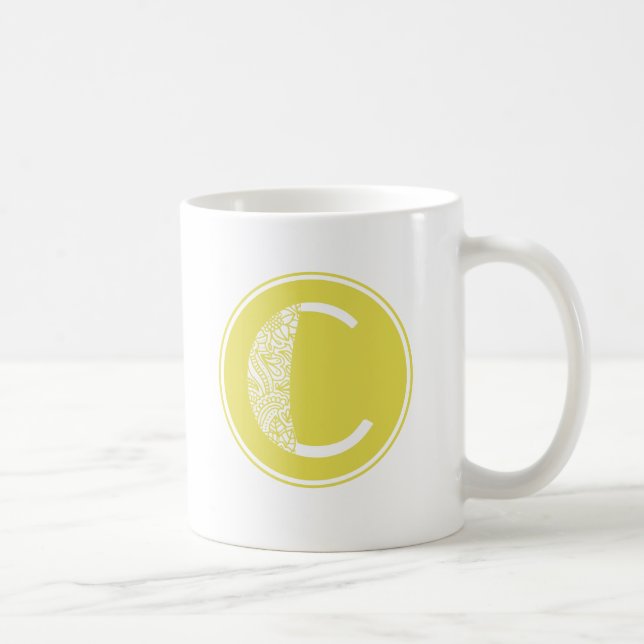 Caneca De Café C Monograma Floral Inicial (Direita)