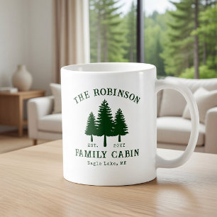 Caneca De Café Cabana de Família Rústica País Pinheiro Verde Flor
