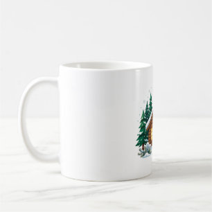 Caneca De Café Cabana de Inverno Aconchegante Neve Natal Arte