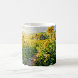 Caneca De Café Cabana do Caminho de Girassóis com Gato e Mea em F