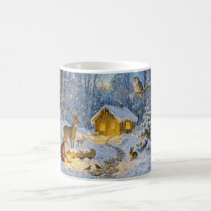Caneca De Café Cabana Florestal Nevada com Coruja, Veado e Raposa