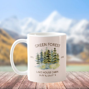 Caneca De Café Cabana Lodge Floresta Verde Nebulosa Aquarela Vint