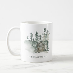 Caneca De Café Cabana Rústica Verde Floresta Natal Personalizado