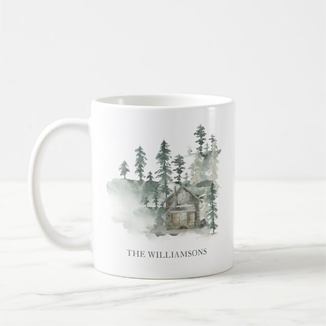 Caneca De Café Cabana Rústica Verde Floresta Natal Personalizado (Esquerda)