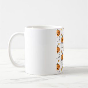 Caneca De Café Cabeça de Abóbora Fantasma Fofo Padrão de Hallowee