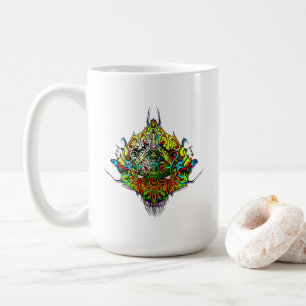 Caneca De Café Cabeça de Alien desenho tribal amarelo