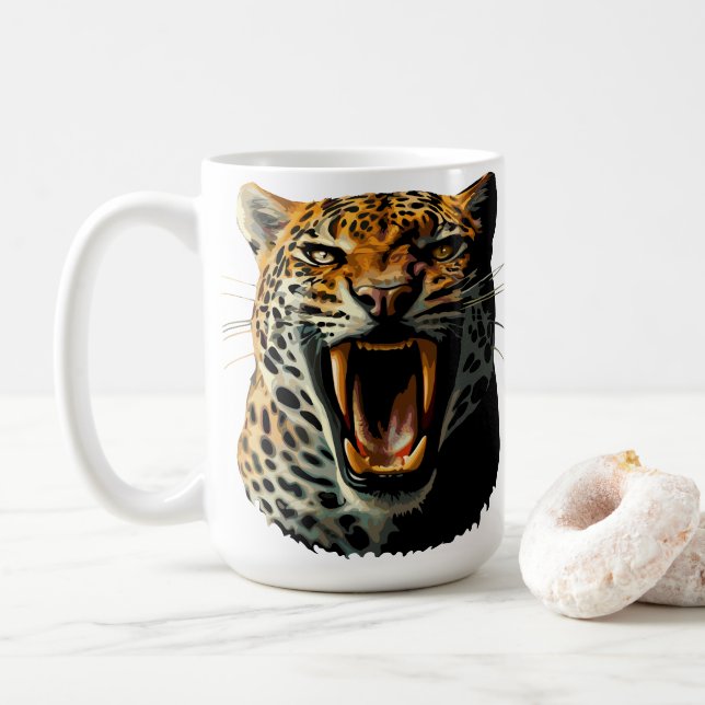 Caneca De Café Cabeça de ataque com picos-leopardo (Com Donut)