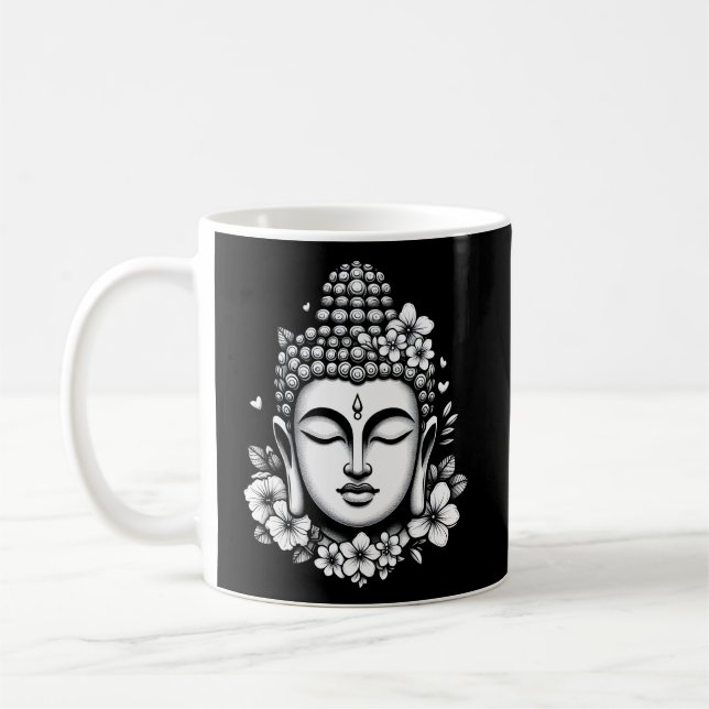 Caneca De Café Cabeça de Buda adornada com flores (Esquerda)