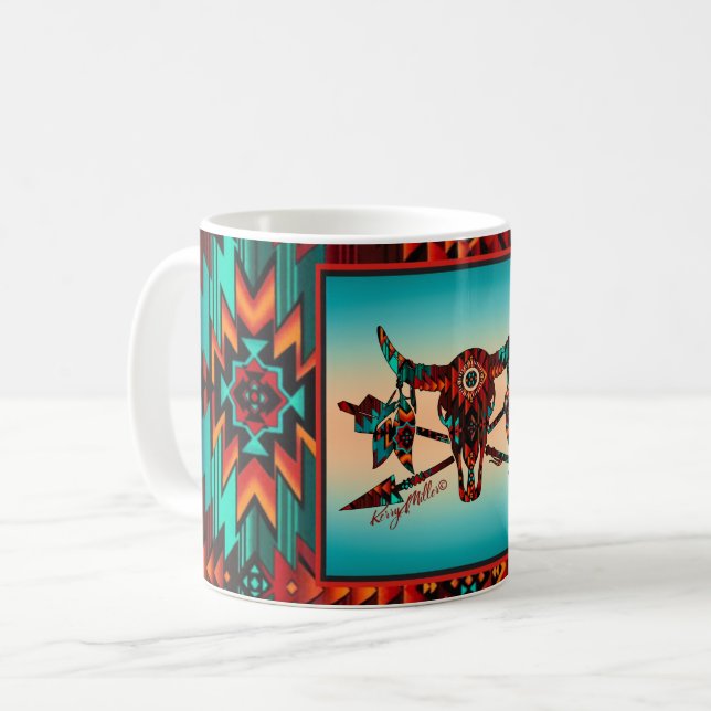 Caneca De Café Cabeça De Buffalo E Setas (Frente Esquerda)