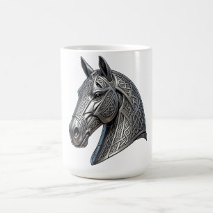 Caneca De Café Cabeça de Cavalo de Prata Celta Majestosa com Padr