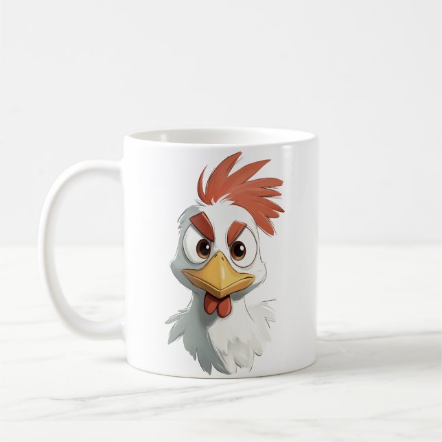 Caneca De Café Cabeça de Frango de Desenho Animado Irritado (Esquerda)