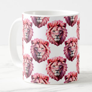 Caneca De Café Cabeça de Leão Rosa Padrão de Animal Design Branco