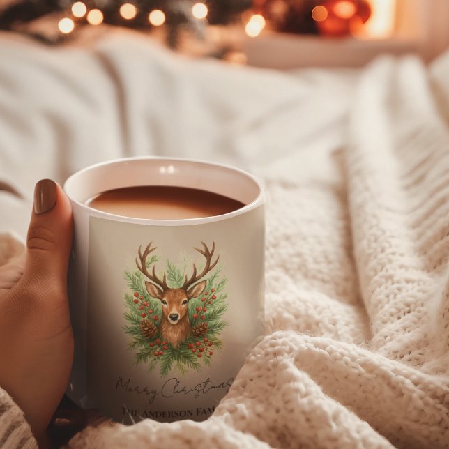 Caneca De Café Cabeça de Veado Rústico da Floresta com Folhagem d (Criador carregado)