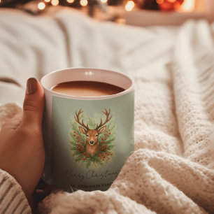 Caneca De Café Cabeça de Veado Rústico da Floresta com Folhagem d