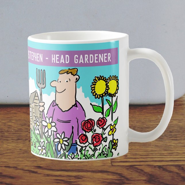 Caneca De Café Cabeça Divertida, Jardineiro Mug. Adicione sua opç (Criador carregado)