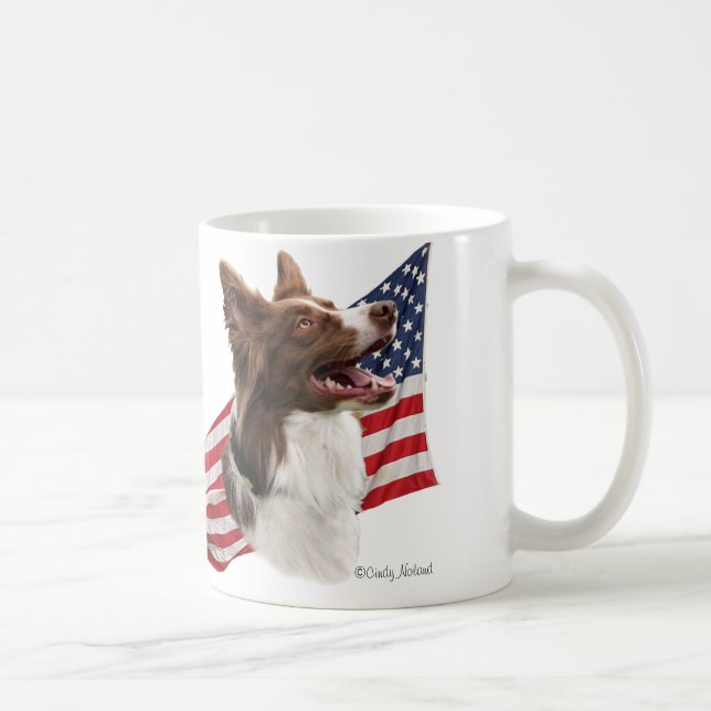 Caneca De Café Cabeça e bandeira vermelhas de border collie (Direita)