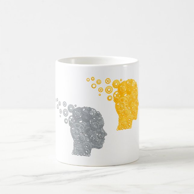 Caneca De Café Cabeças de Engrenagem de Poder Cerebral Steampunk (Criador carregado)