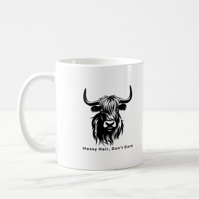 Caneca De Café Cabelo Maluco de Vaca Highland Não se importe com  (Esquerda)