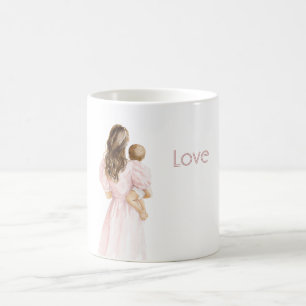 Caneca De Café Cabelo Marrom Vestido Rosa Amor
