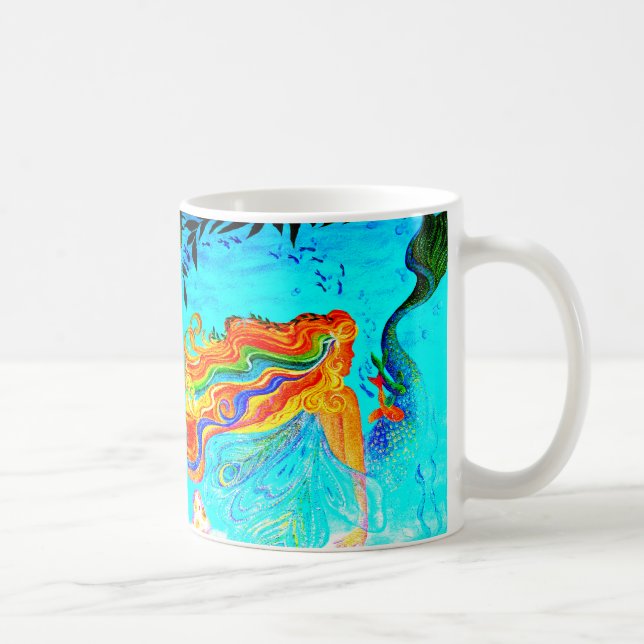 Caneca De Café cabelos arco-íris sereias caneca café (Direita)