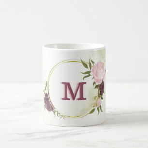 Caneca De Café cabernet rosa floral folhagem